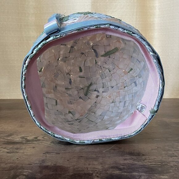 Vintage 1960s Womens Dress Hat Raffia Ribbon Woven Pastels Easter Wedding Derby - Picture 6 of 16